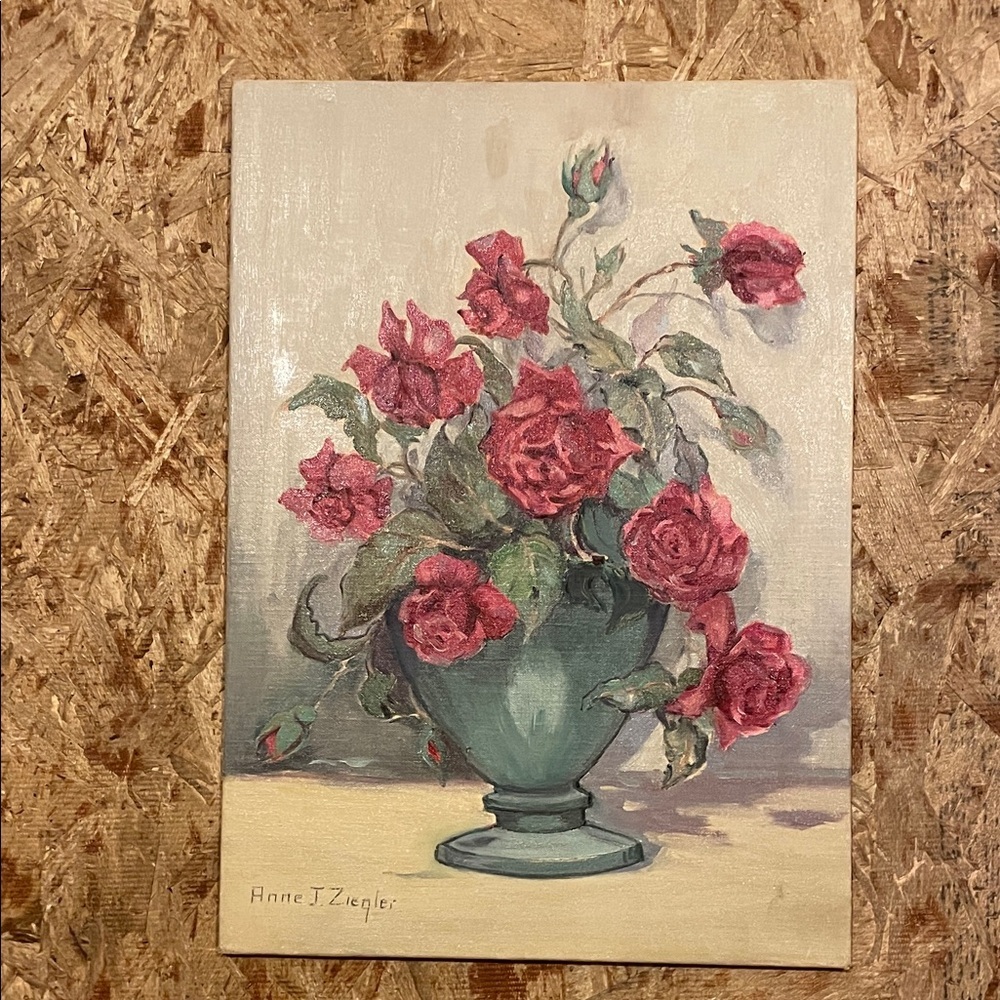 Anne J Ziegler Signed Floral Still Life Red Roses Painting